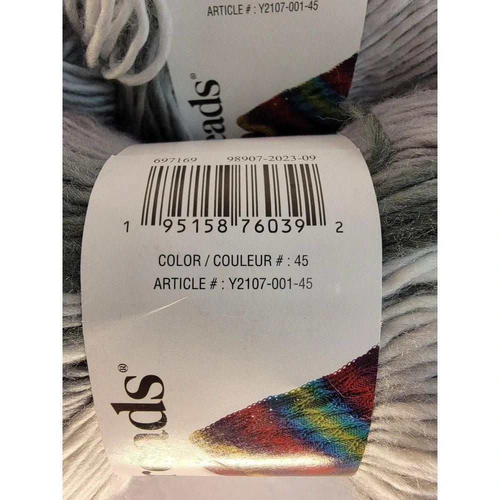 Loops & Threads Facets Acrylic Yarn Silver Gray Ombre Lot of 2 Skeins 279 Yds ea